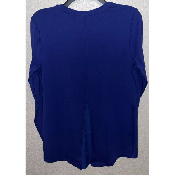 Isaac Mizrahi Live! Mixed Media Crew Neck Top w/ Back Detail Women Sz S Blue - Picture 2 of 8